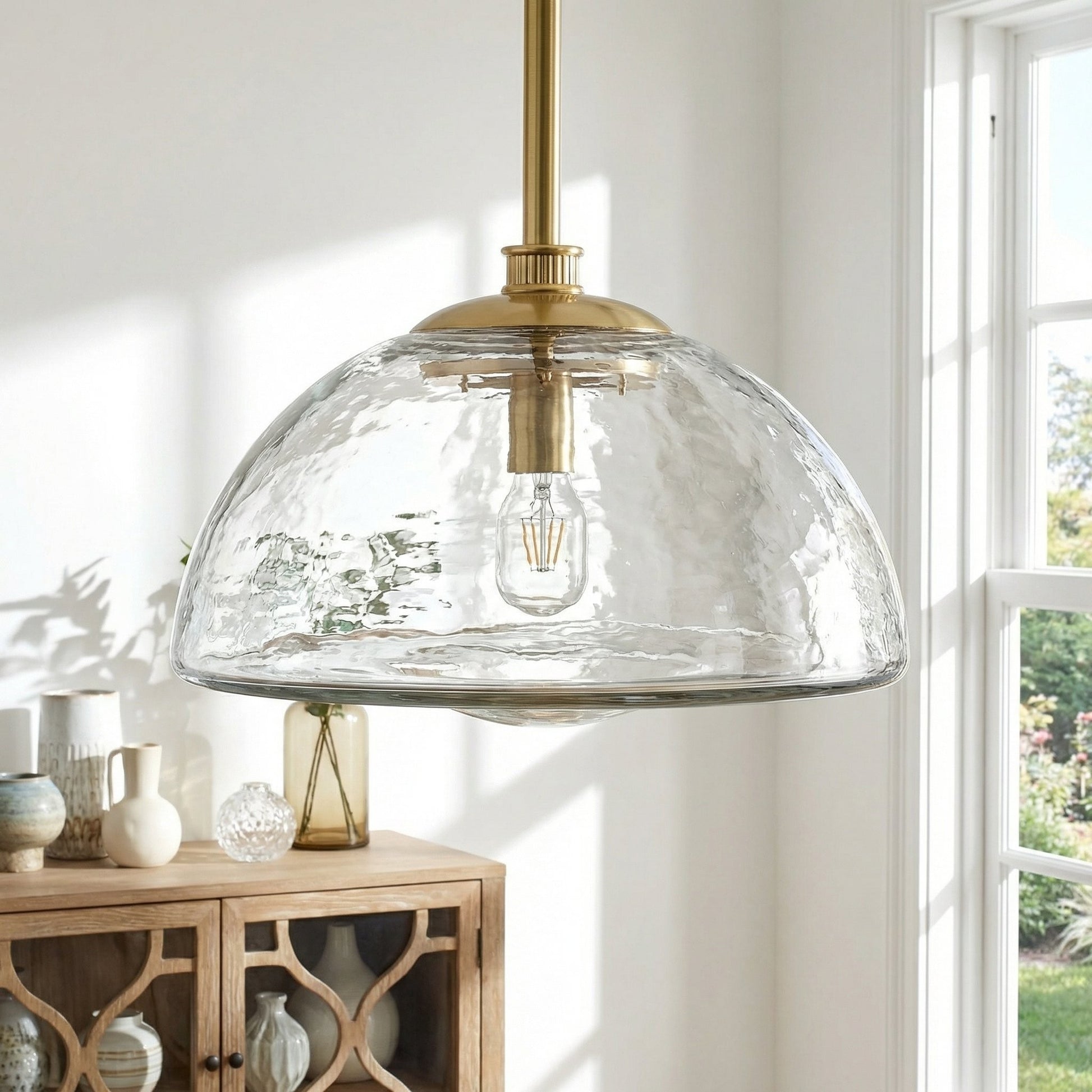 Brenna Modern Brass Cast Glass Dome Pendant Light