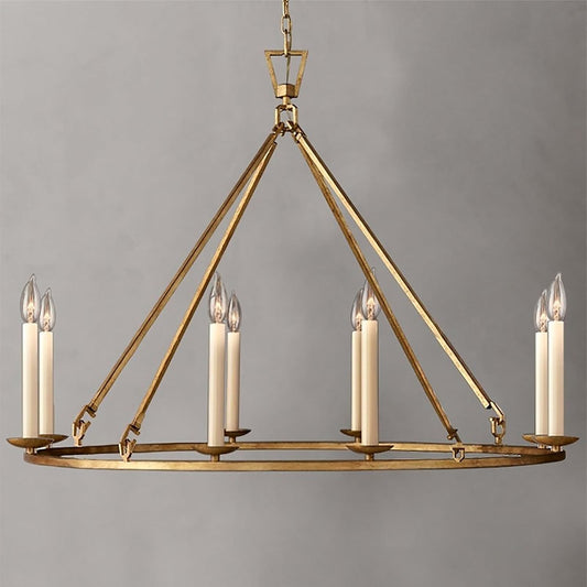 Jock French Gold Wagon Wheel Candle-Shaped Metal Chandelier