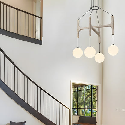 Astraea Farmhouse Wooden Branch Milk Glass Globe Chandelier