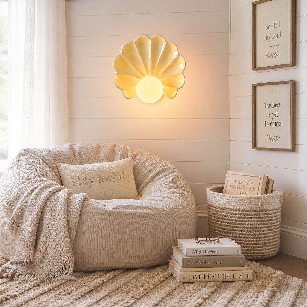 Kristian French Vintage Ceramic Cream Shell Wall Sconce