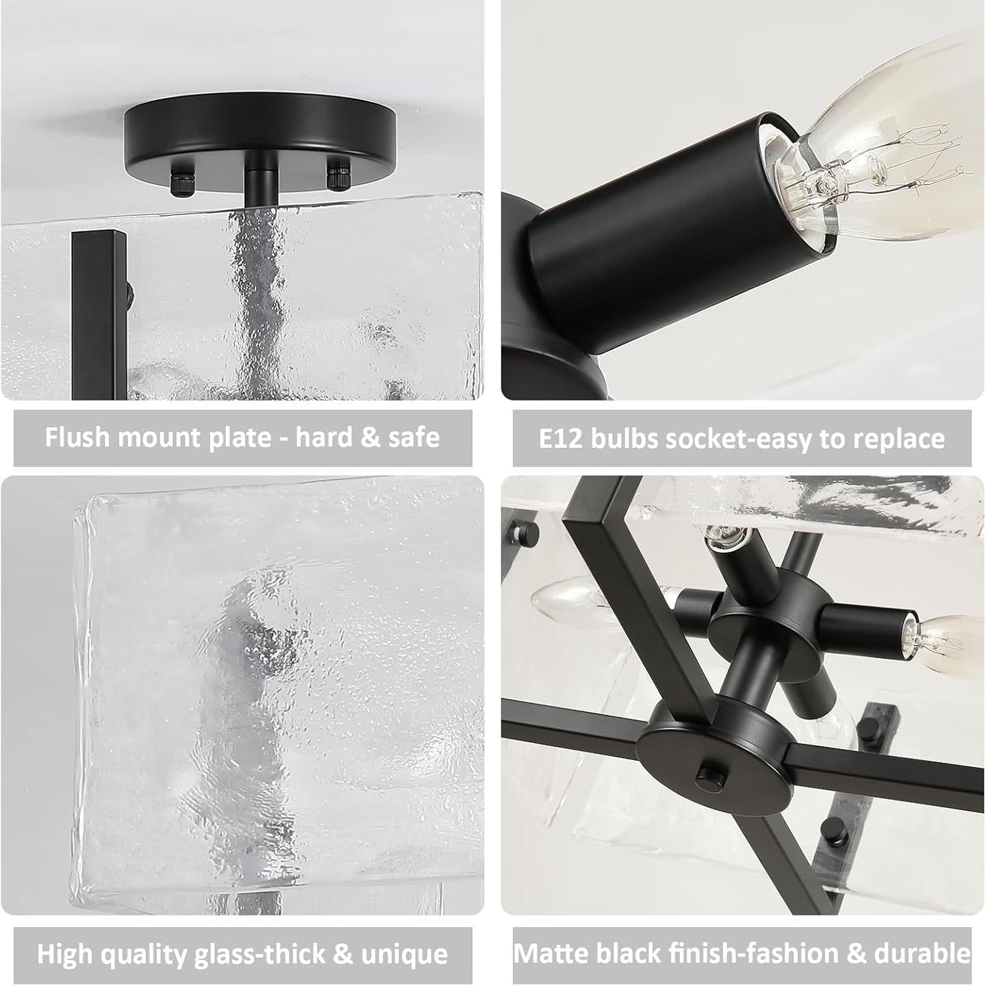 Coriander Black Rectangular Water Rippled Glass Ceiling Light