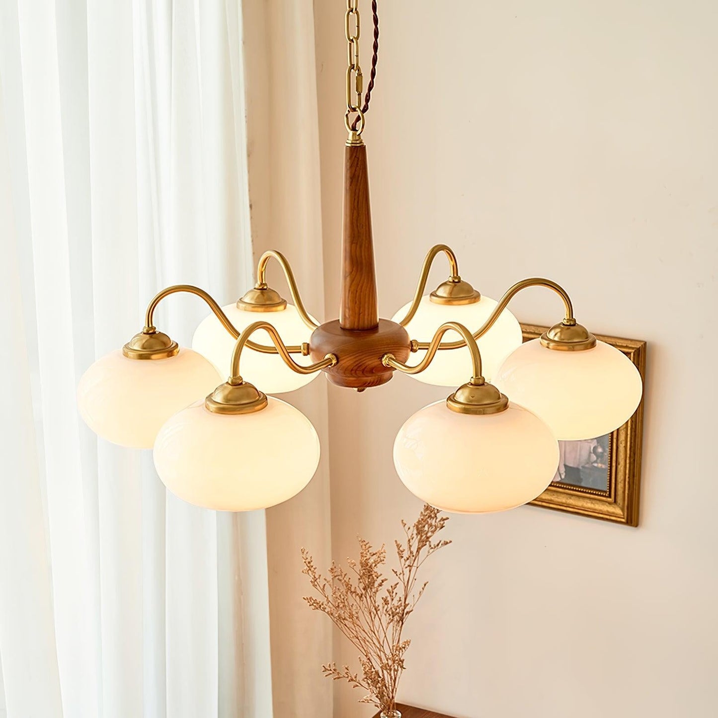 Xyrian Farmhouse Wood White Bauhaus Persimmon Chandelier