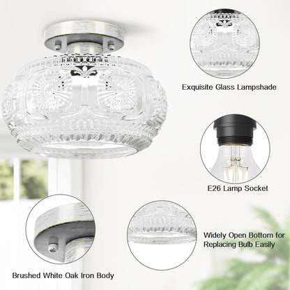 Ixionis Retro Carved Glass Semi Flush Ceiling Light