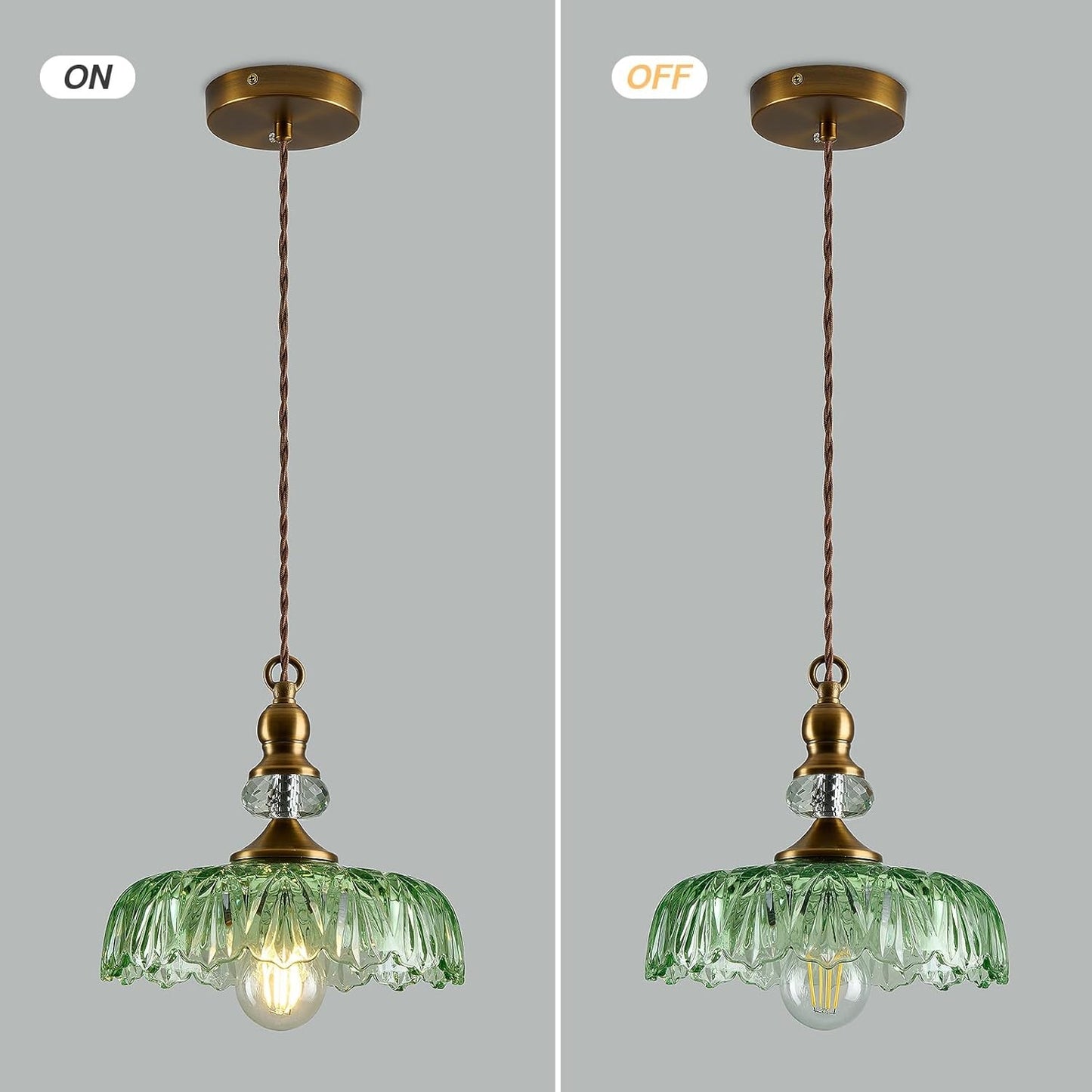 Jaime Antique Brass and Glass Flower Pendant Light