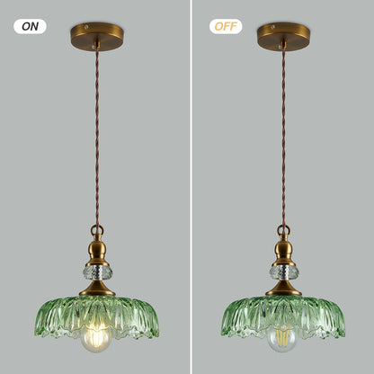 Jaime Antique Brass and Glass Flower Pendant Light