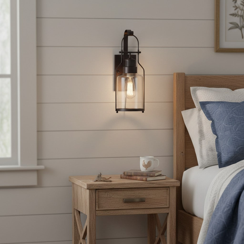 Bureau Industrial Antique Iron Glass Jar Wall Sconce
