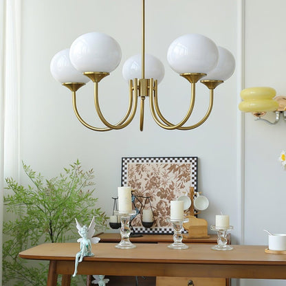 Bianca Colored Glass Shade Chandelier with Globes