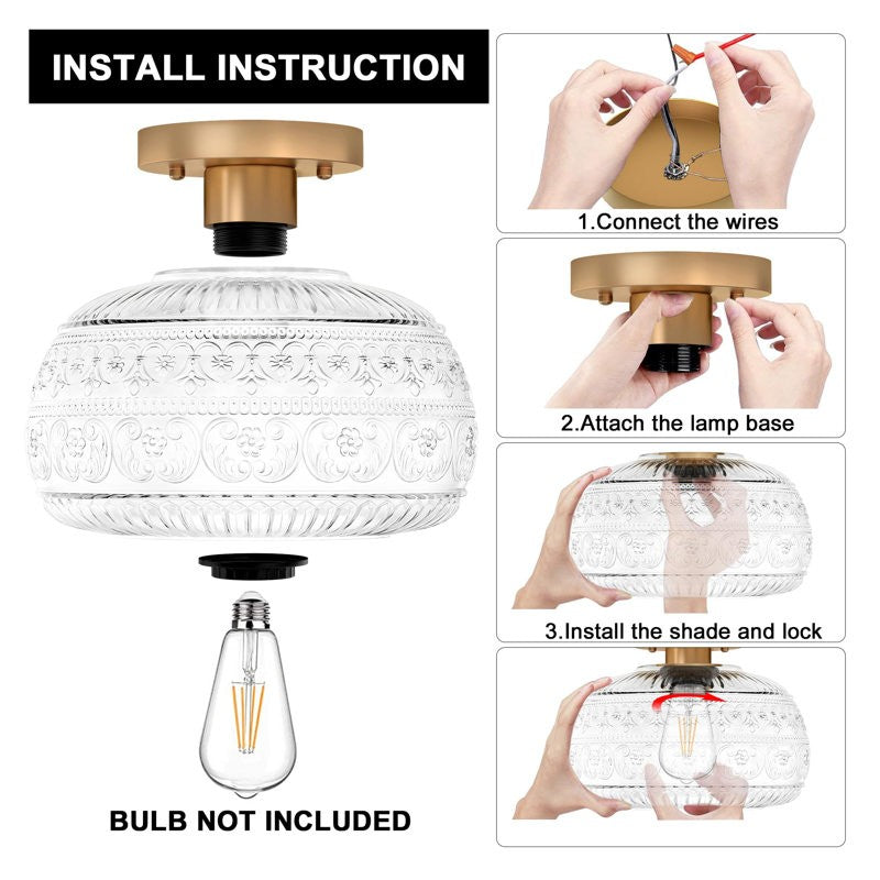 Ixionis Stained Engraved Pattern Glass Flush Mount Ceiling Light