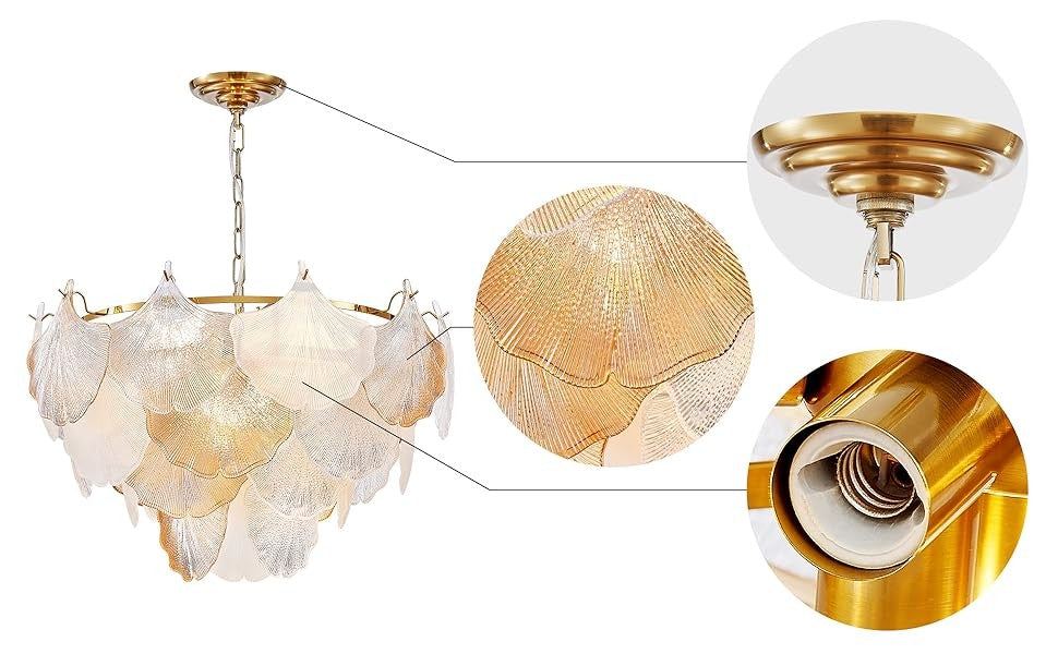 Cyan Champagne Ginkgo Leaf Textured Glass Chandelier