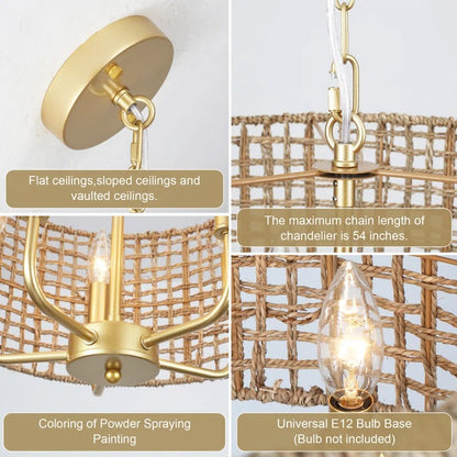 Arlo Bohemian 5 Light Natural Rattan Drum Chandelier
