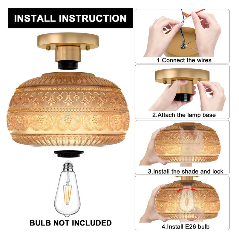Ixionis Stained Engraved Pattern Glass Flush Mount Ceiling Light
