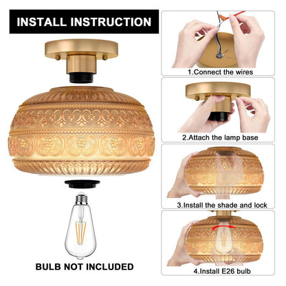 Ixionis Stained Engraved Pattern Glass Flush Mount Ceiling Light