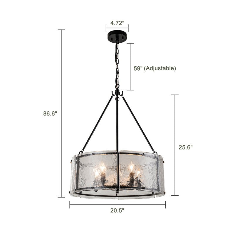 Coriander Farmhouse Water Ripple Glass Drum Chandelier