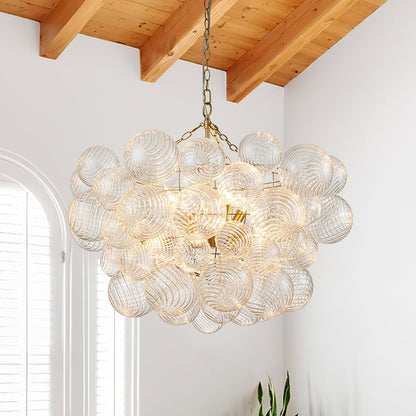 Quintessa Luxury Ribbed Glass Globe Cluster Bubble Chandelier