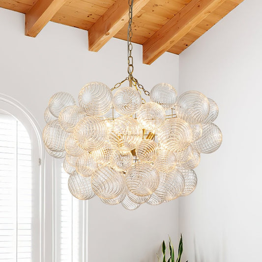 Quintessa Luxury Ribbed Glass Globe Cluster Bubble Chandelier