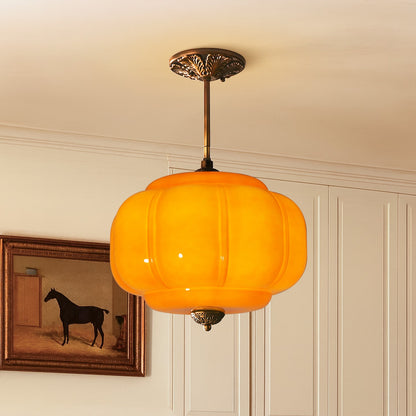 Vortan Antique Brass Green Glass Semi-Flush Mount Eloise Pendant Lamp