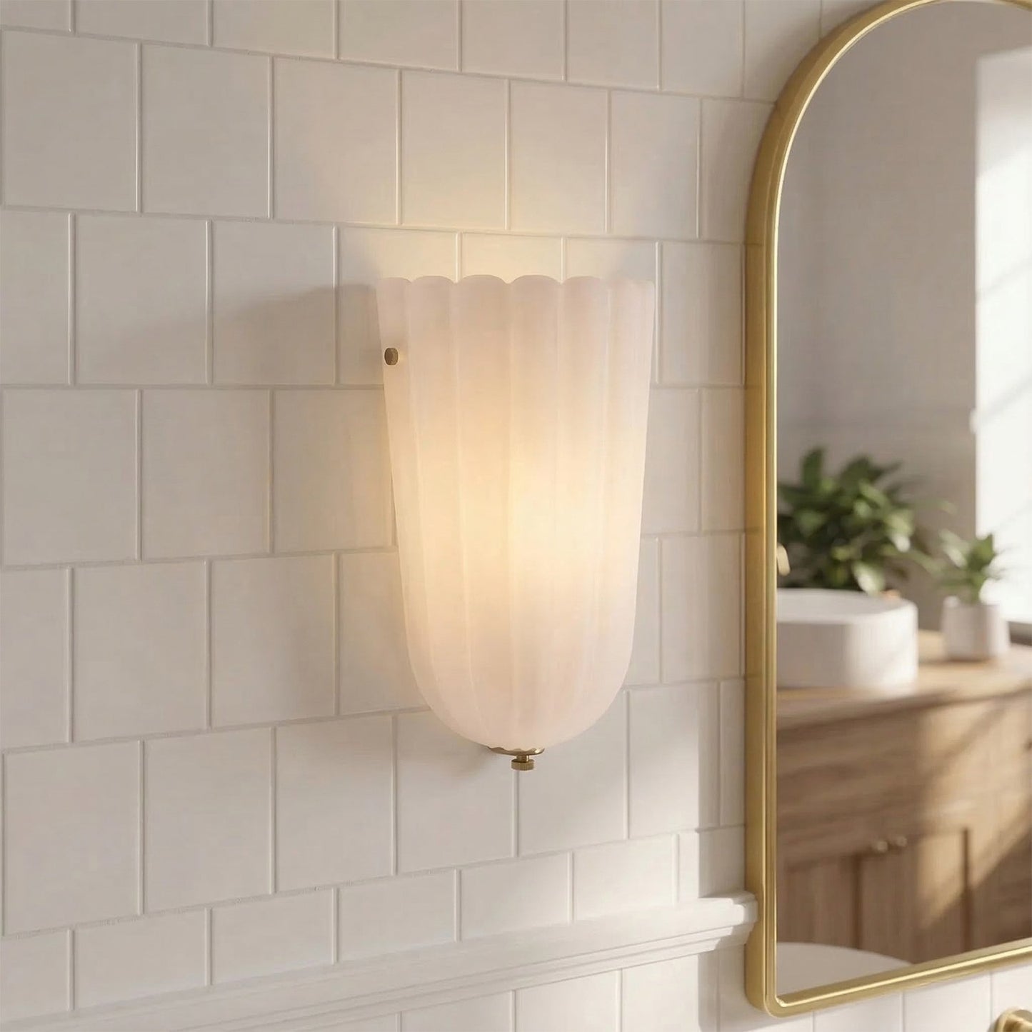 Zephyrine Decorative Antique Brass Flower Milky White Glass Wall Sconce
