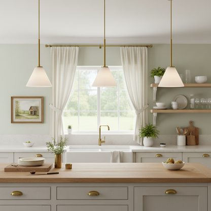 Nori Minimalist Brass Glass Cone Pendant Light