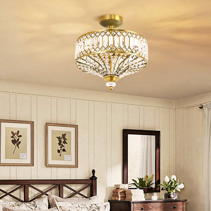 Parnika Luxury Carved Crystal Drum Semi Flush Chandelier
