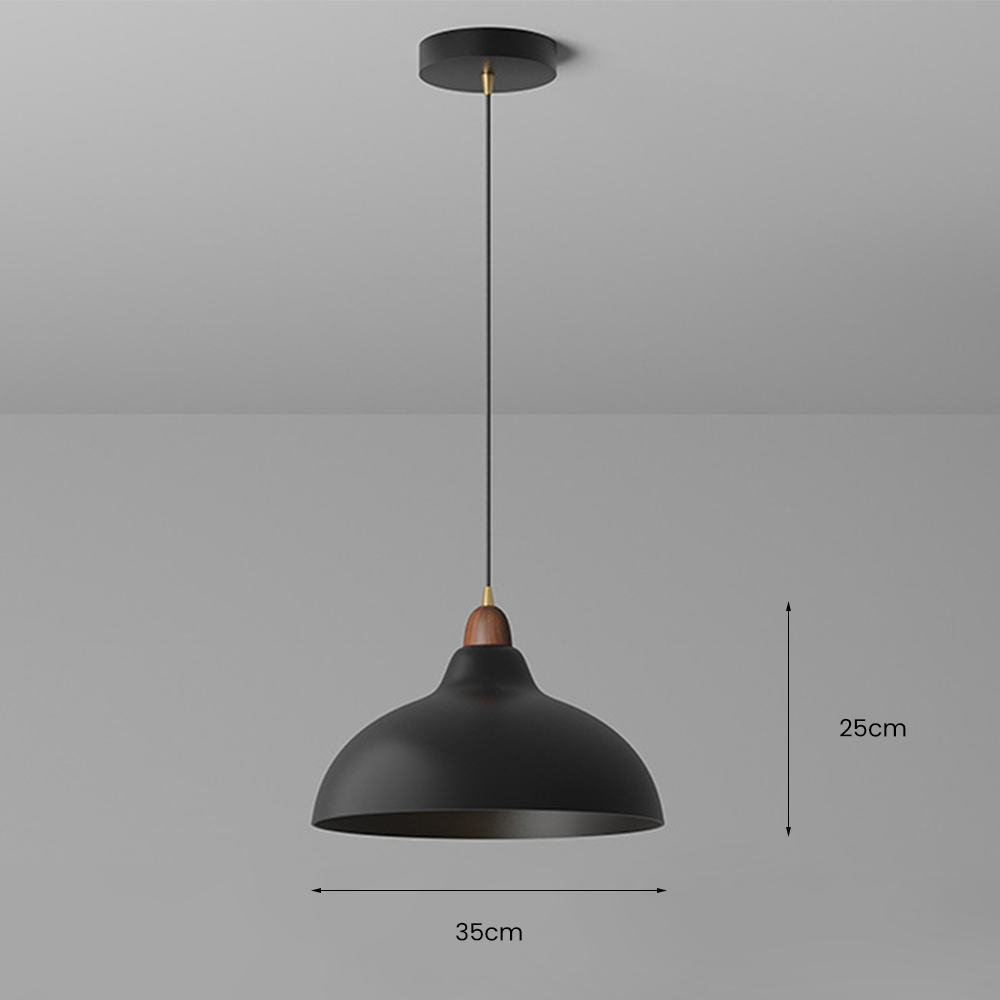 Zarek ‎Minimalist Walnut Wrought Iron Bowl Shaped Pendant Light