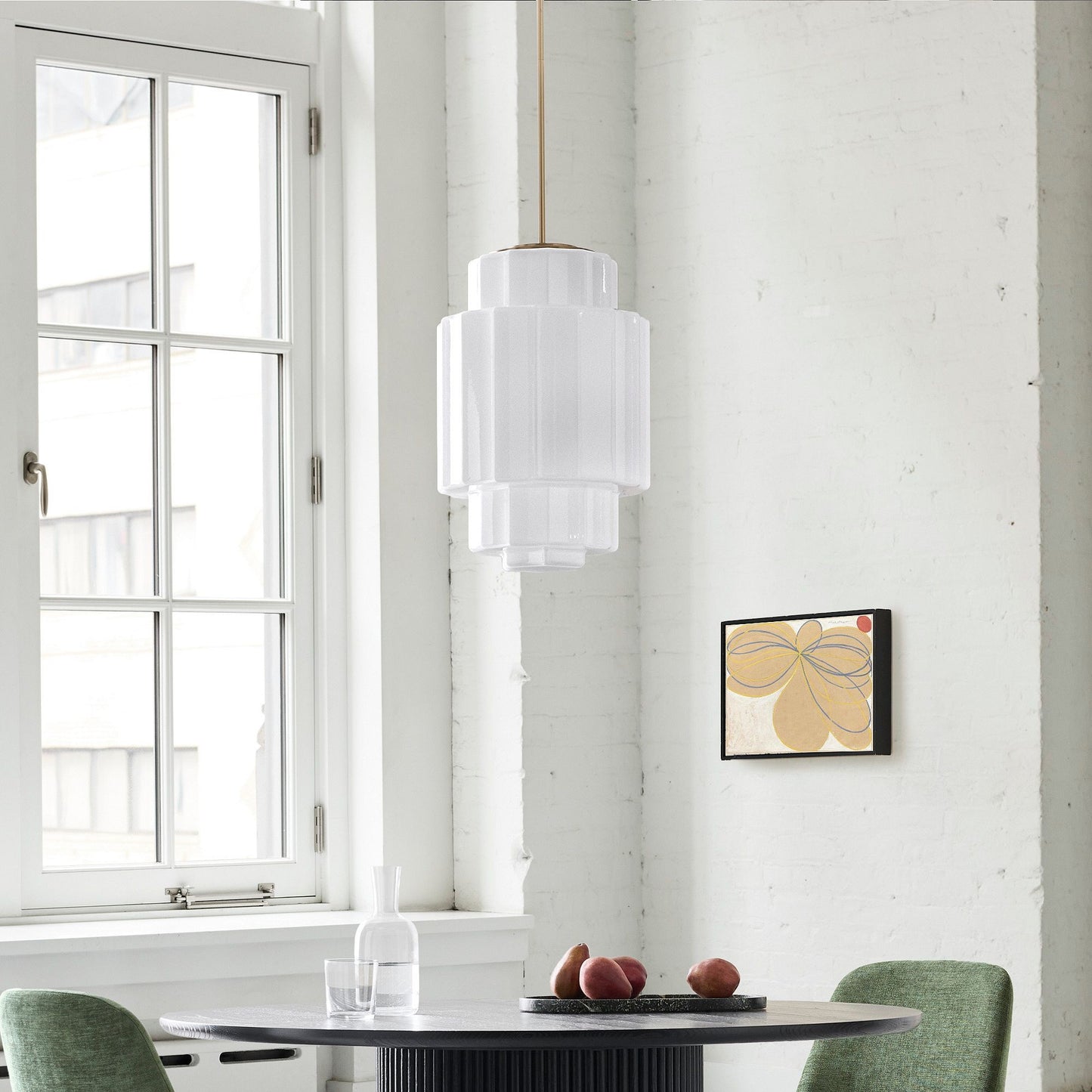 Winry Antique Brass Tiered Milk Glass Pendant Light
