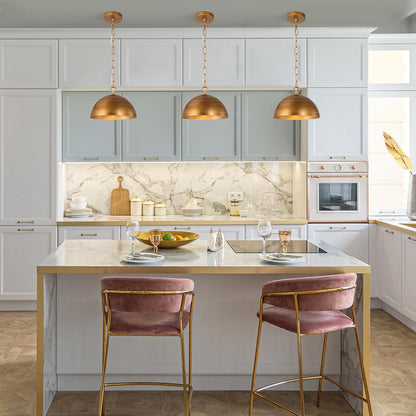 Meadow Farmhouse Brushed Gold Metal Dome Pendant Light