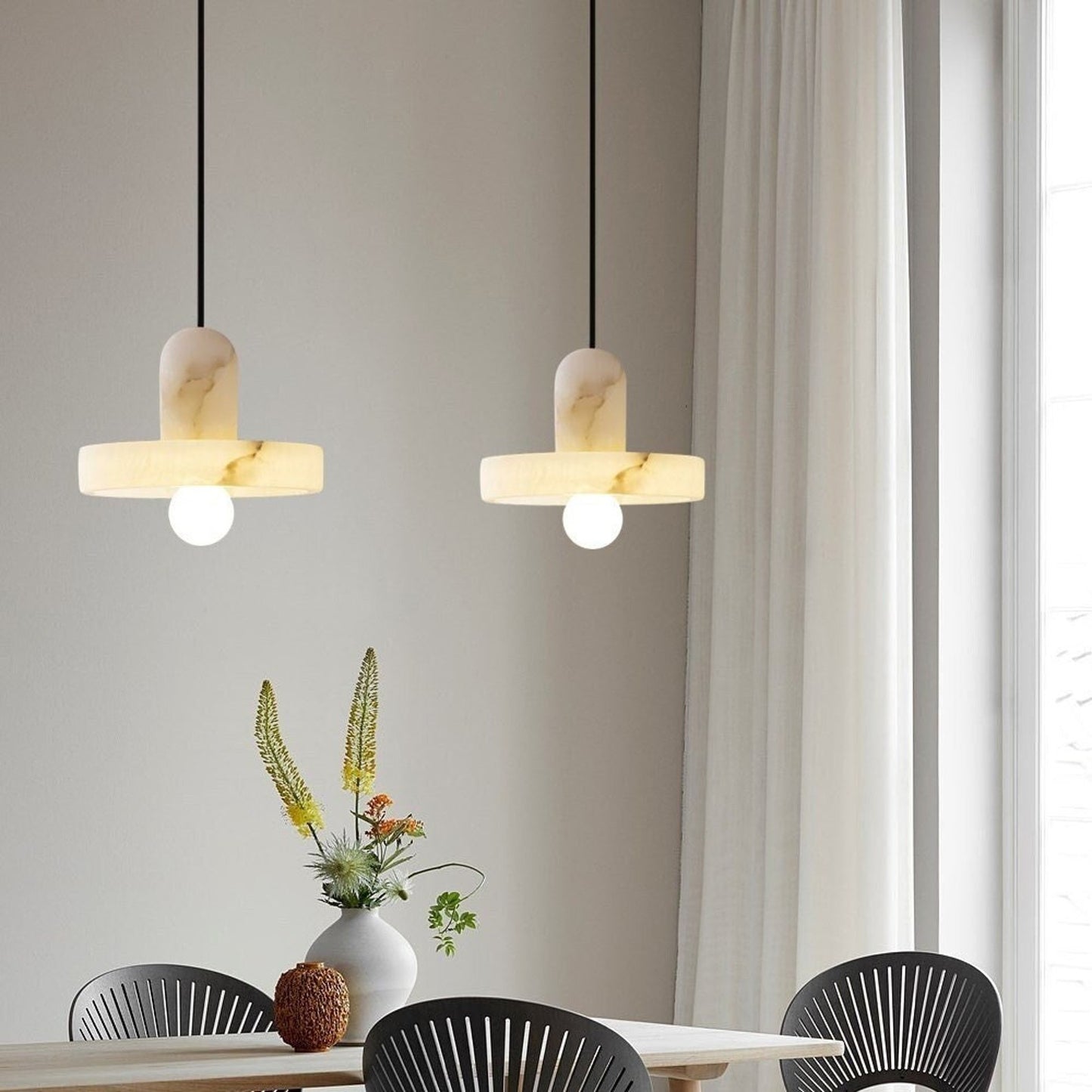 Vyndorix Farmhouse Hat Shaped Alabaster Pendant Light