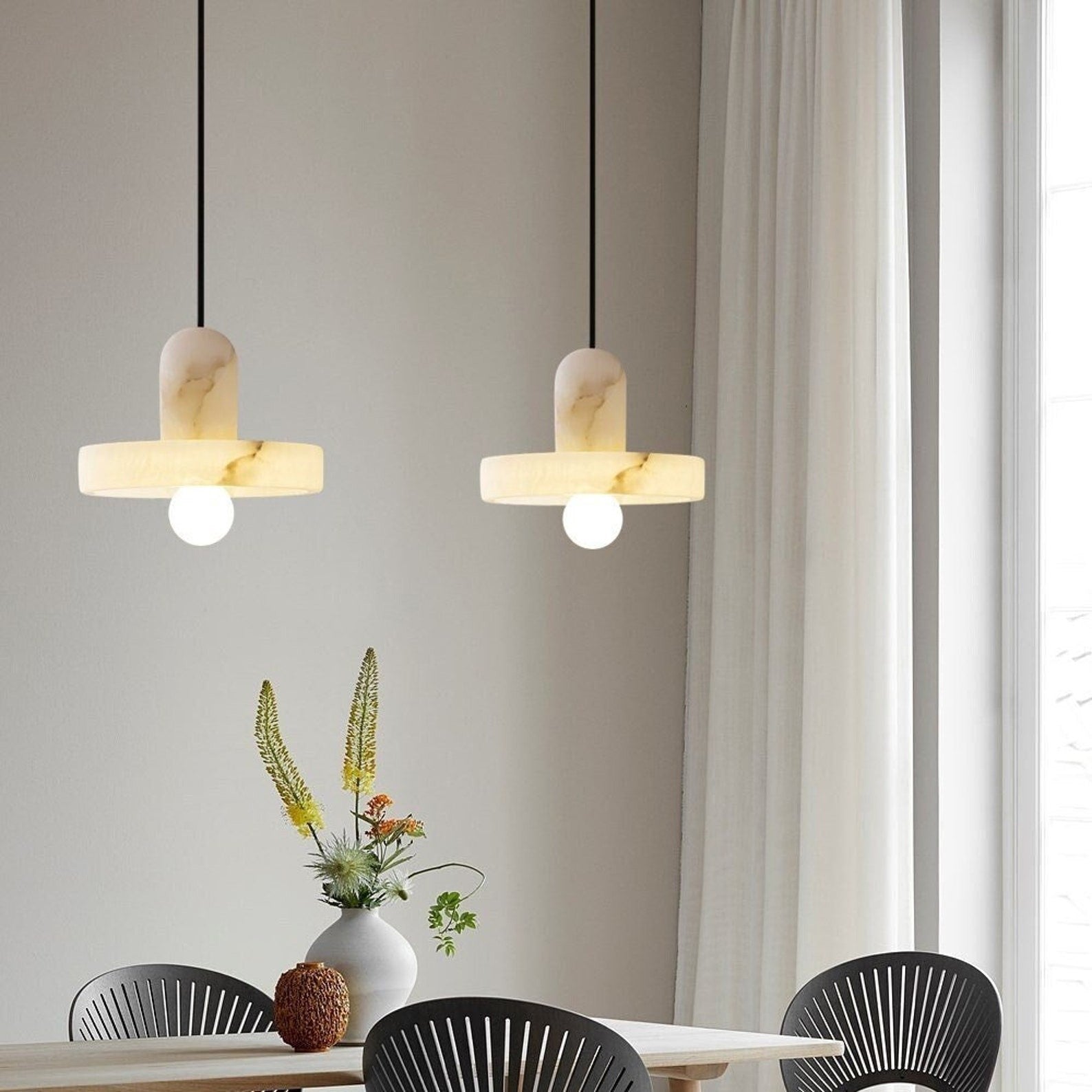 Vyndorix Farmhouse Hat Shaped Alabaster Pendant Light