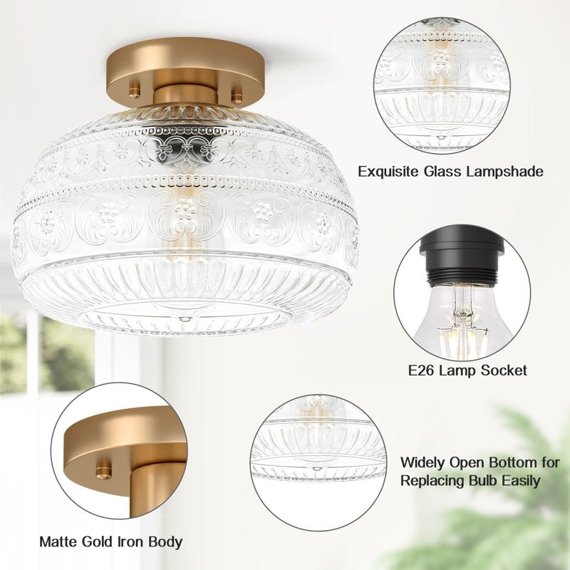 Ixionis Stained Engraved Pattern Glass Flush Mount Ceiling Light