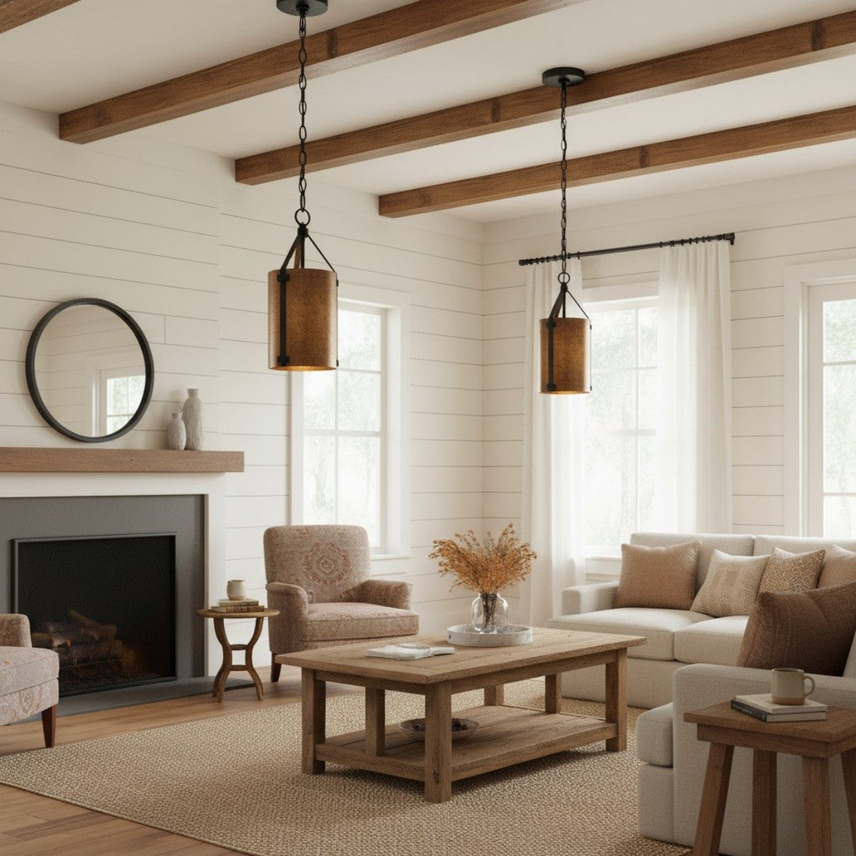 Grange Industrial Rustic Bronze Cylinder Pendant Light