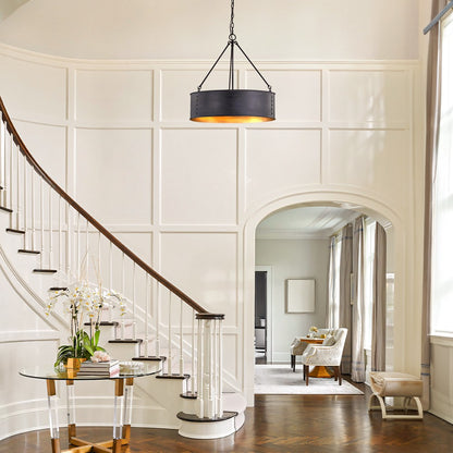 Quillan Industrial Large Black Drum Pendant Light For Dinning Room