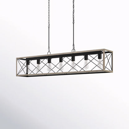 Wrylor Farmhouse 7 Light Steel Rectangle Chandelier