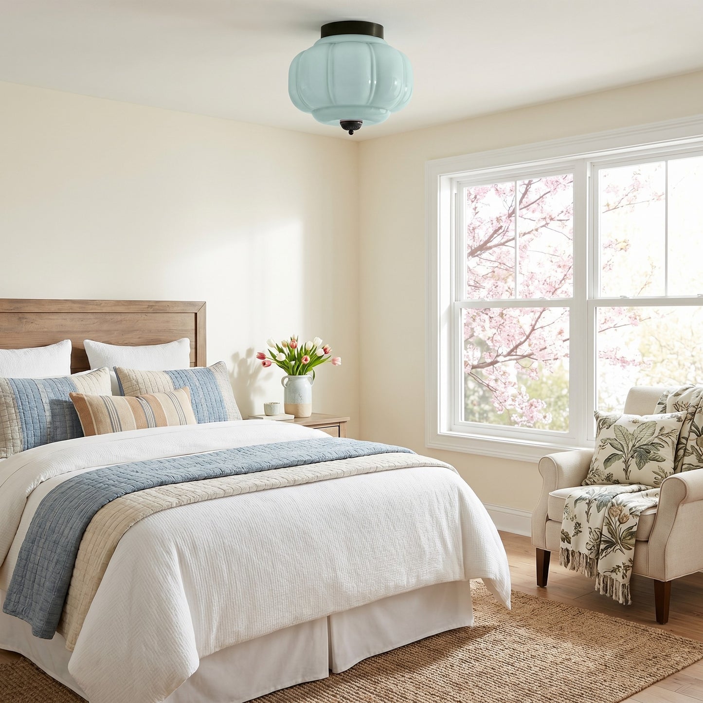 Ozita Retro Milk Glass Semi Flush Mount Eloise Ceiling Light