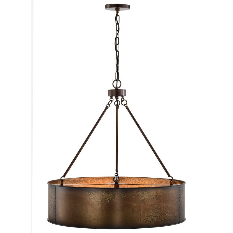 Ezra Vintage Bronze Industrial Pendant Light with Drum Shade