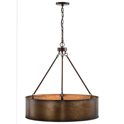 Ezra Vintage Bronze Industrial Pendant Light with Drum Shade