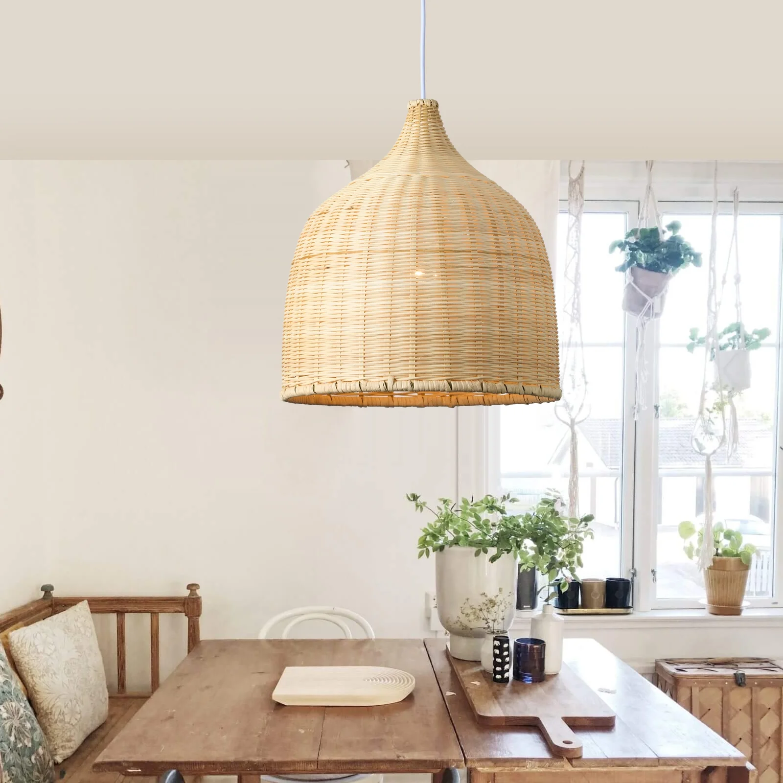 Galatea Boho Bell Shaped Rattan Chandelier