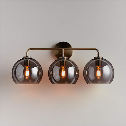 Konig Minimalist 3-Light Round Shade Brass Glass Wall Light