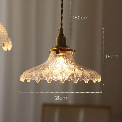 Gyran Retro Brass Lace Glass Pendant Light