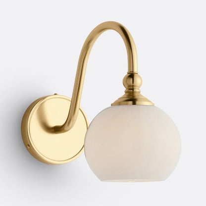 Cygnira Vintage Brass Glass Curved Neck Wall Light