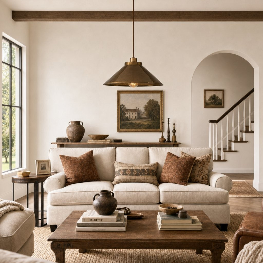 Galilea Retro Antique Brass Cone Shade Pendant Light