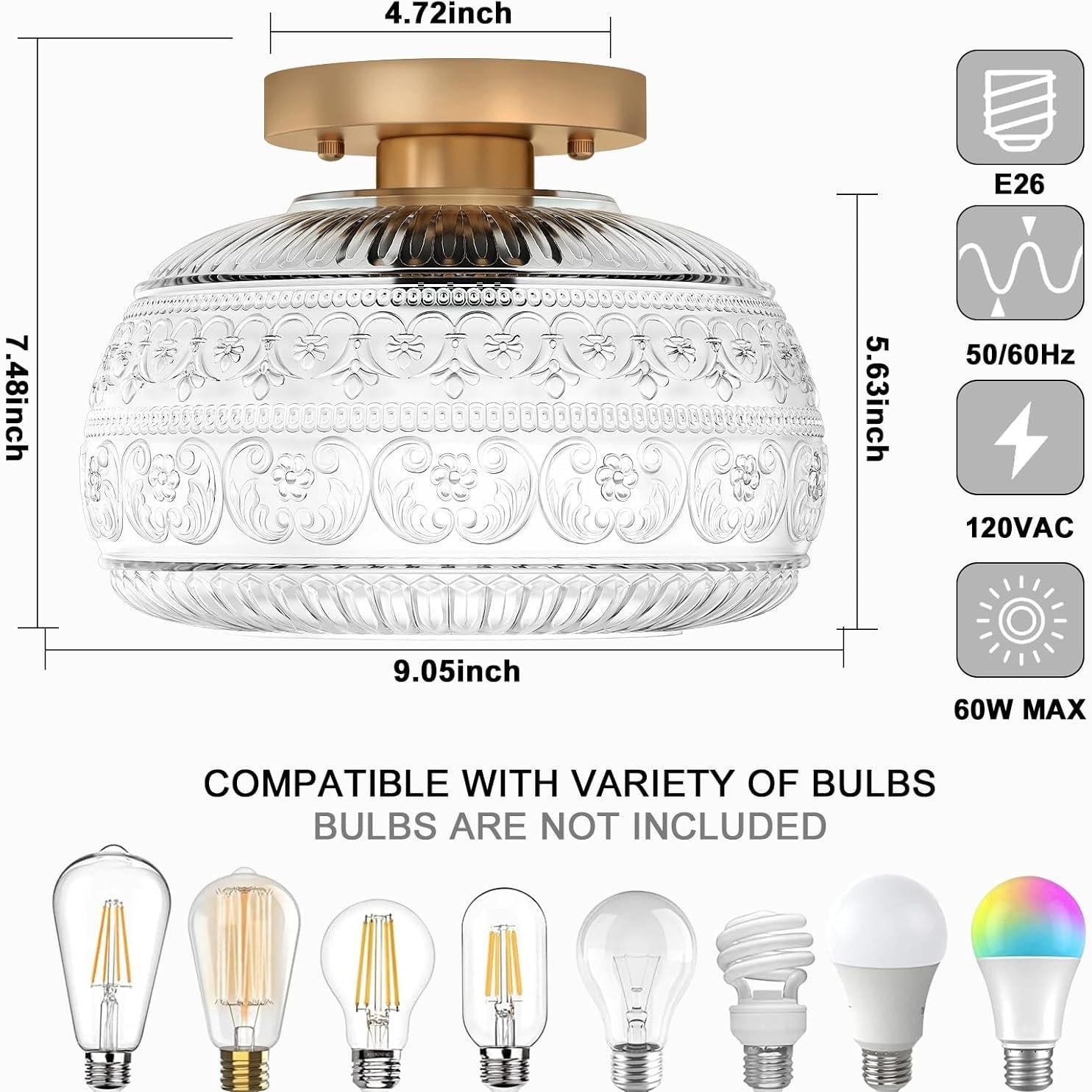Ixionis Stained Engraved Pattern Glass Flush Mount Ceiling Light