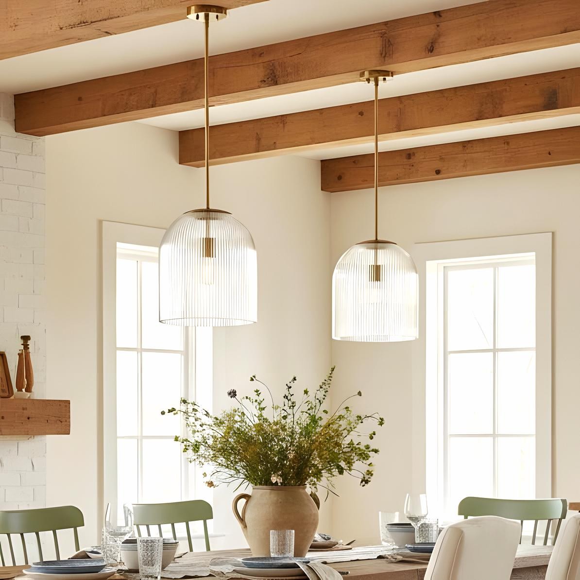 Alain Farmhouse Cooper Ribbed Glass Pendant Light For Dining Room & Kitchen