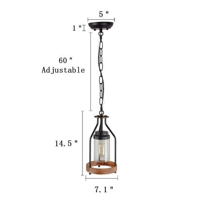Doran Farmhouse Black Cage Cylinder Glass Pendant Light