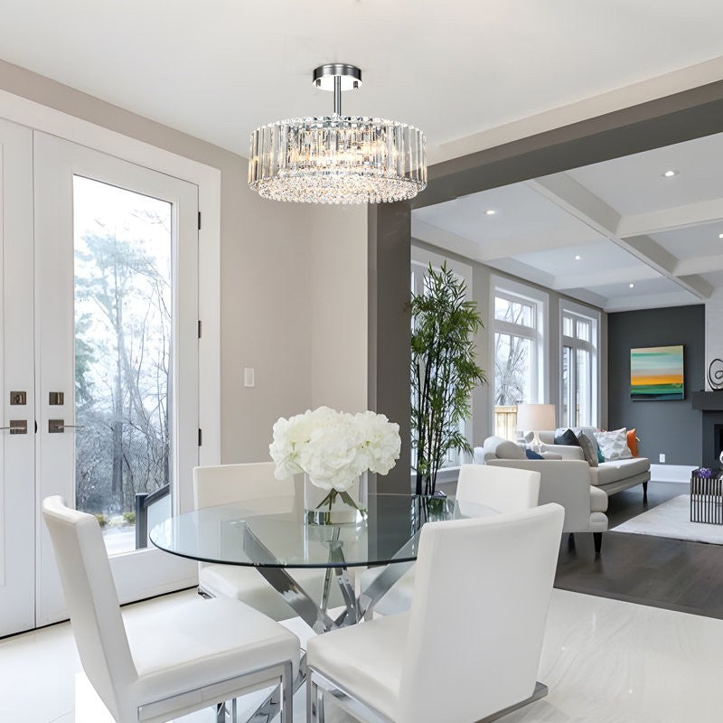 Ryxar Round Ribbed Crystal Semi Flush Mount Light