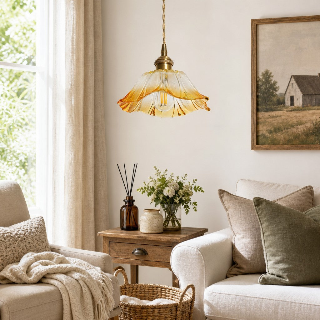 Brion Yellow Glass Flower Single Pendant Light