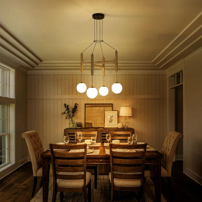 Astraea Farmhouse Wooden Branch Milk Glass Globe Chandelier