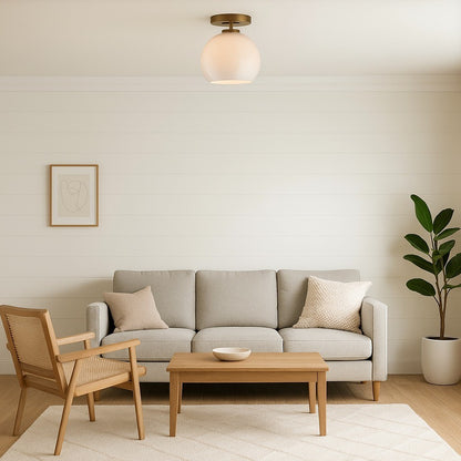 Pawson Minimalist Round Glass Brass Flush Mount Ceiling Light