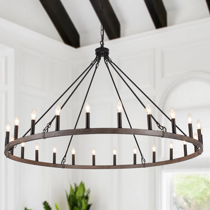 Raeth Farmhouse 24 Lights Wagon Wheel Candle Style Chandelier