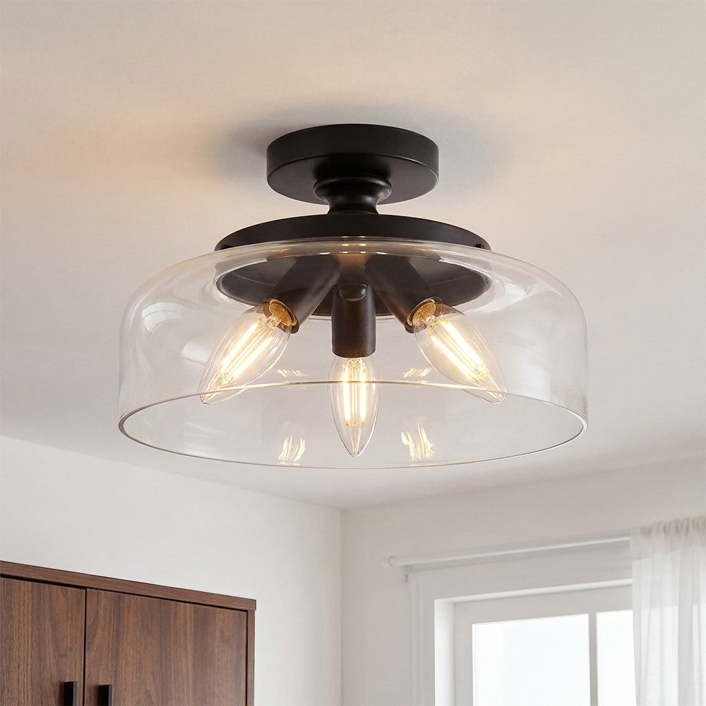 Santos Vintage Hand Carved Floral Clear Glass Semi Flush Mount Ceiling Light