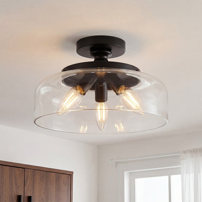 Santos Vintage Hand Carved Floral Clear Glass Semi Flush Mount Ceiling Light